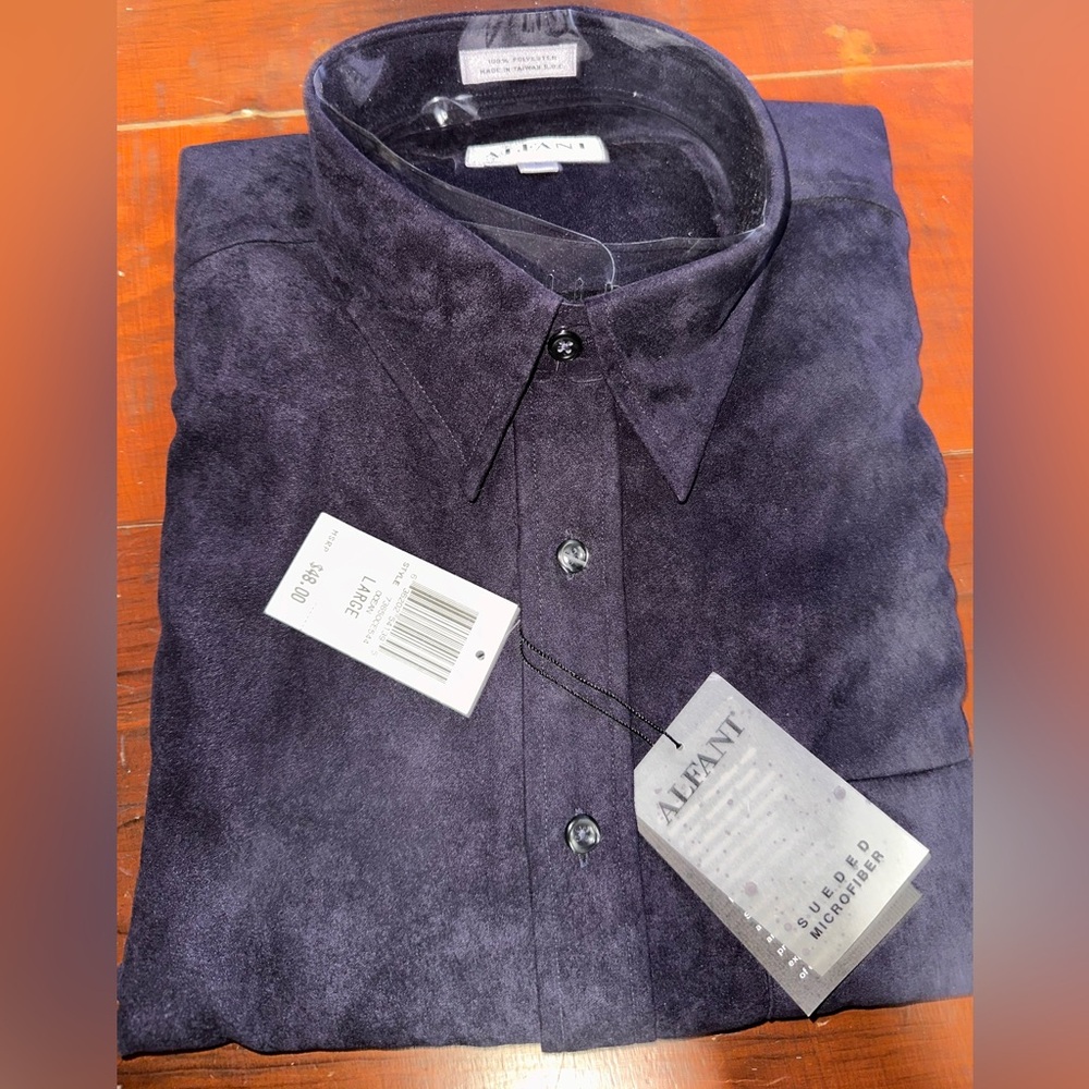 Stunning Alfani microfiber suede shirt in a dark blue. Brand New with tags